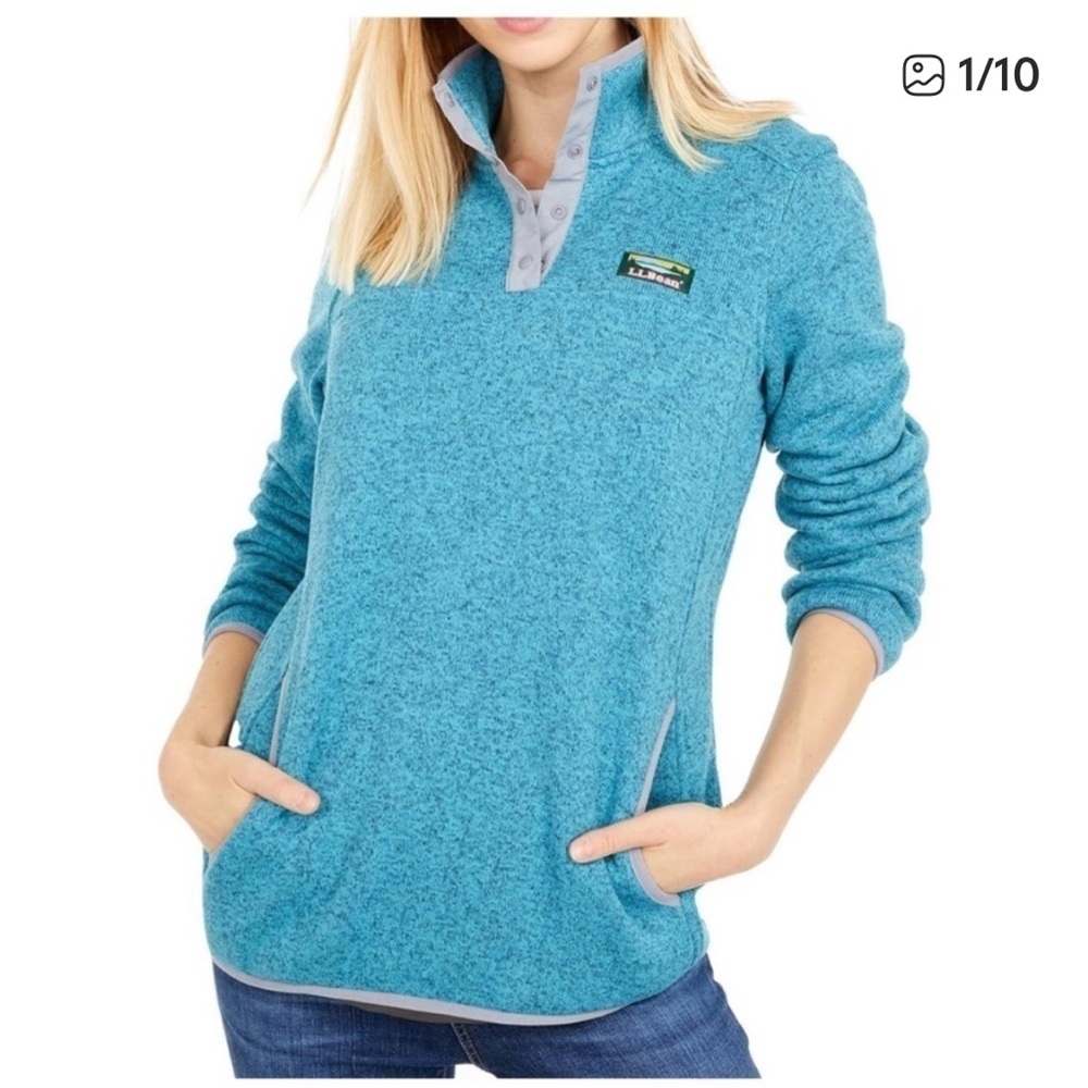 L.L. Bean womens Teal button Neck Sweater Jacket pullover size small